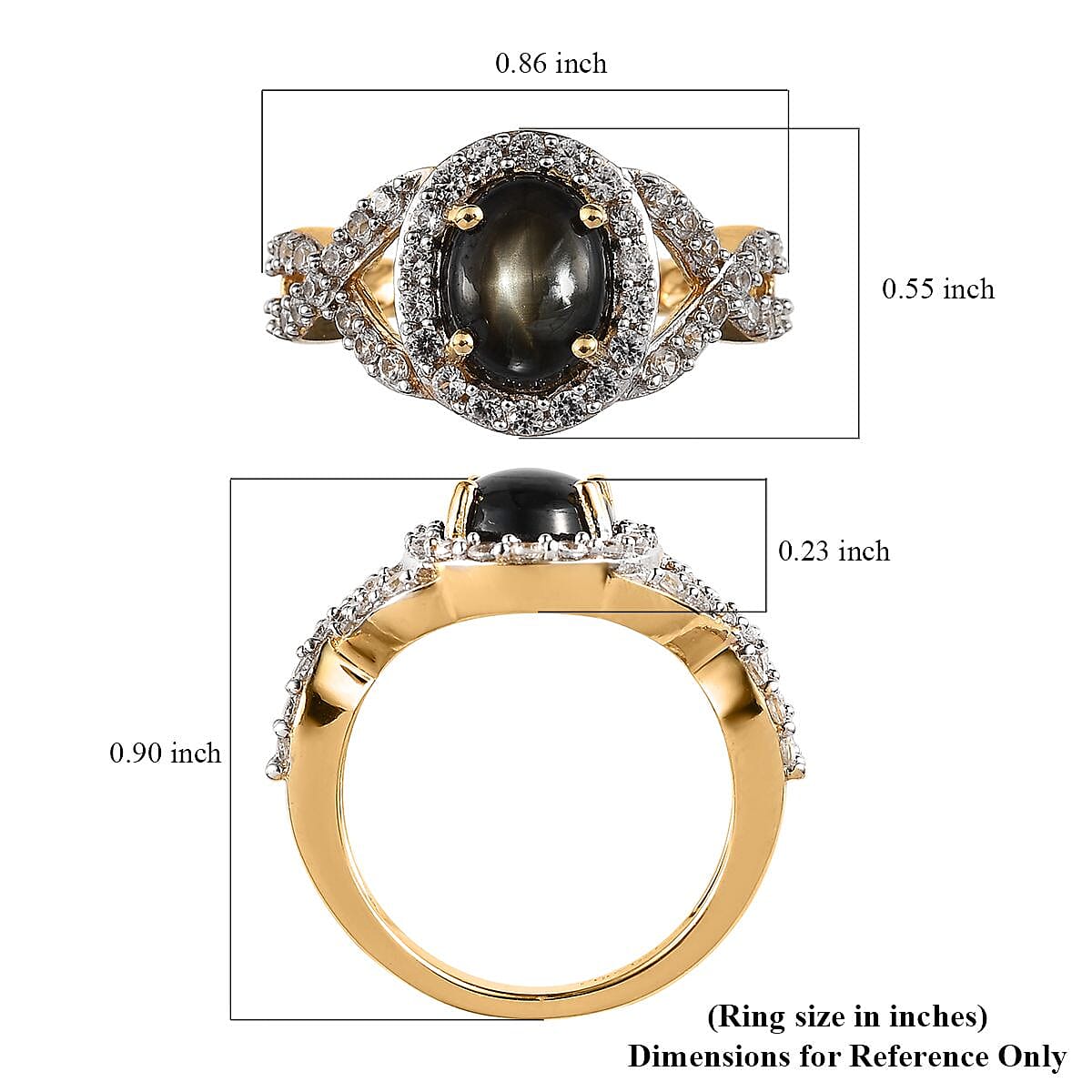 Bankacha Natural Black Star Sapphire and White Zircon Infinity Ring in Vermeil Yellow Gold Over Sterling Silver (Size 10.0) 3.75 ctw