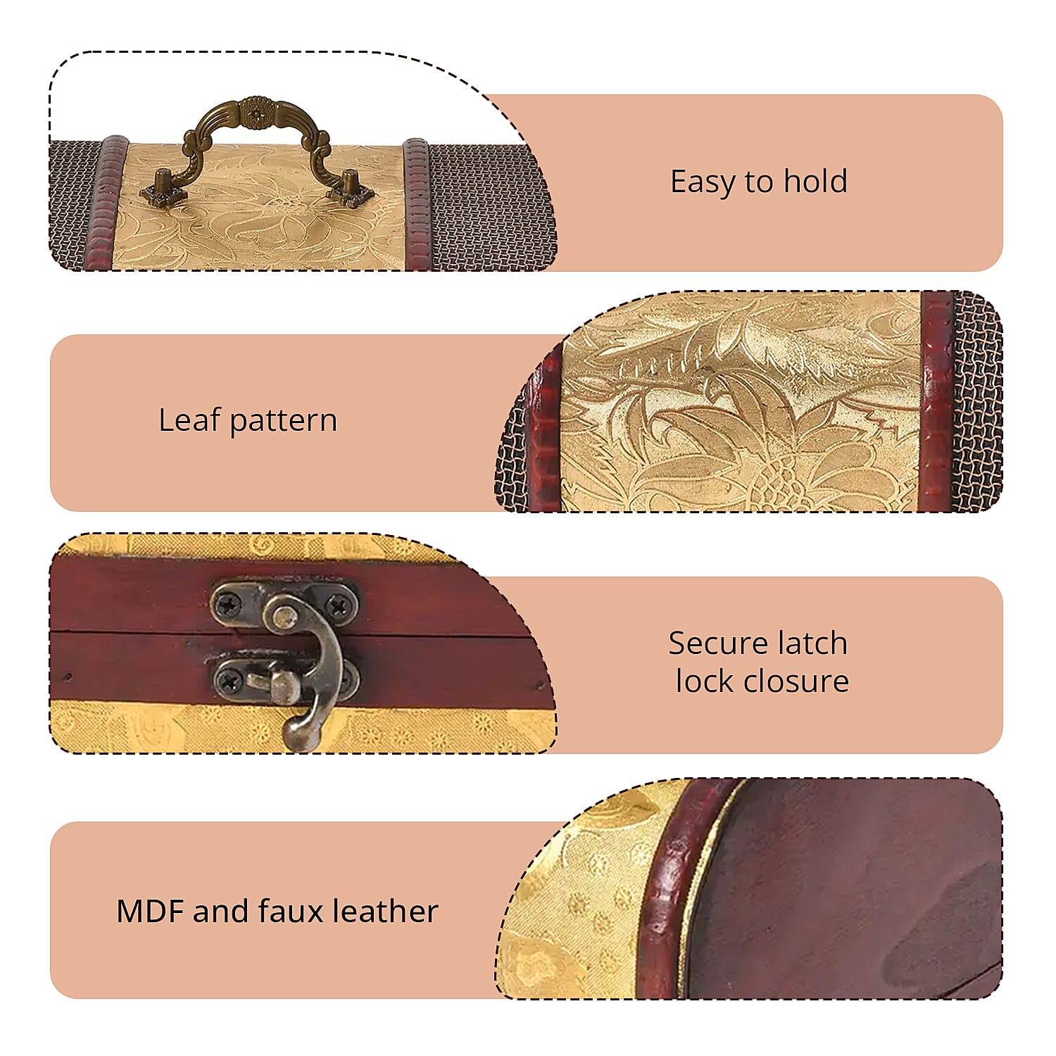 Set of 5 Golden Leaf Embossed MDF and Faux Leather Mixing Exquisite Jewelry Chest Box