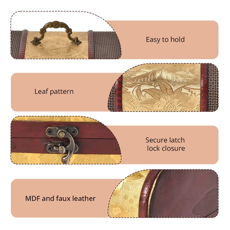 Set of 5 Golden Leaf Embossed MDF and Faux Leather Mixing Exquisite Jewelry Chest Box