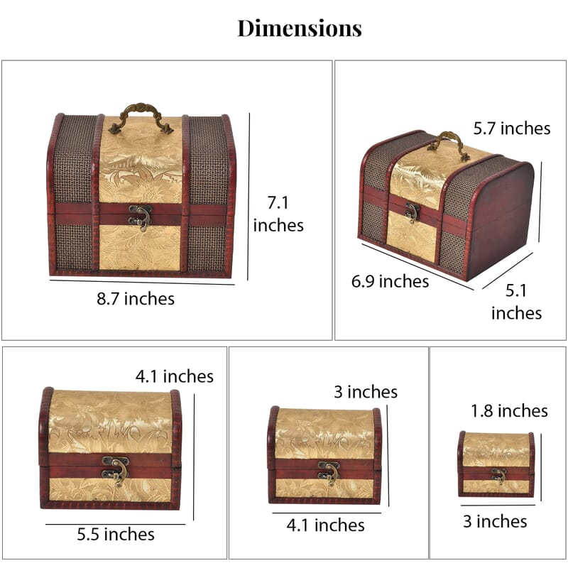 Set of 5 Golden Leaf Embossed MDF and Faux Leather Mixing Exquisite Jewelry Chest Box