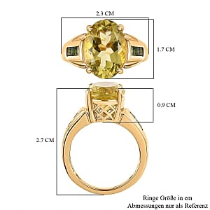 Green Gold Quartz and Chrome Diopside 5.88 ctw Ring in Vermeil Yellow Gold Over Sterling Silver (Size 5.5)