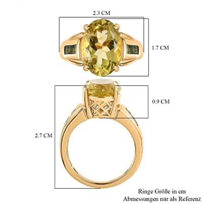 Green Gold Quartz and Chrome Diopside 5.88 ctw Ring in Vermeil Yellow Gold Over Sterling Silver (Size 5.5)