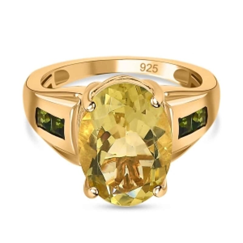 Green Gold Quartz and Chrome Diopside 5.88 ctw Ring in Vermeil Yellow Gold Over Sterling Silver (Size 6.5)