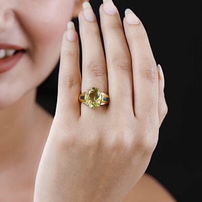 Green Gold Quartz and Chrome Diopside 5.88 ctw Ring in Vermeil Yellow Gold Over Sterling Silver (Size 6.5)