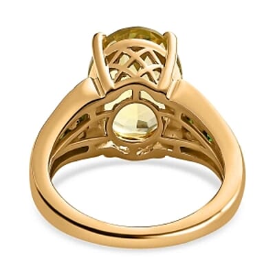 Green Gold Quartz and Chrome Diopside 5.88 ctw Ring in Vermeil Yellow Gold Over Sterling Silver (Size 6.5)