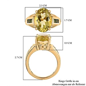 Green Gold Quartz and Chrome Diopside 5.88 ctw Ring in Vermeil Yellow Gold Over Sterling Silver (Size 6.5)