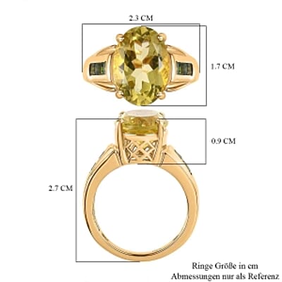 Green Gold Quartz and Chrome Diopside 5.88 ctw Ring in Vermeil Yellow Gold Over Sterling Silver (Size 6.5)