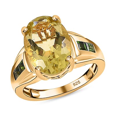 Green Gold Quartz and Chrome Diopside 5.88 ctw Ring in Vermeil Yellow Gold Over Sterling Silver (Size 9)