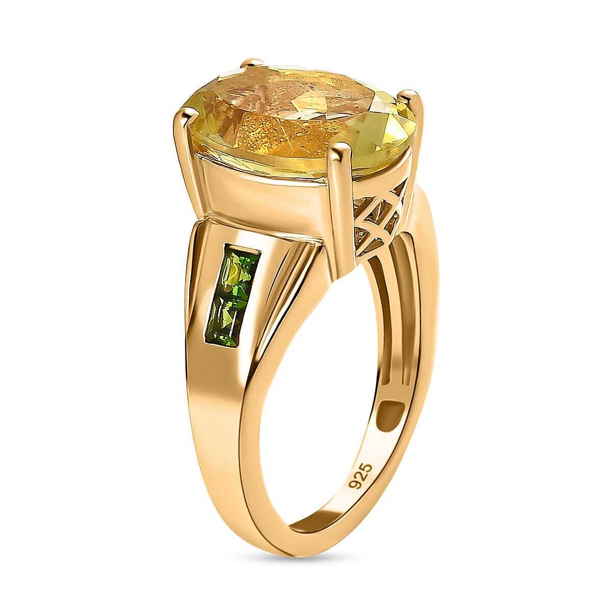 Green Gold Quartz and Chrome Diopside 5.88 ctw Ring in Vermeil Yellow Gold Over Sterling Silver (Size 9)