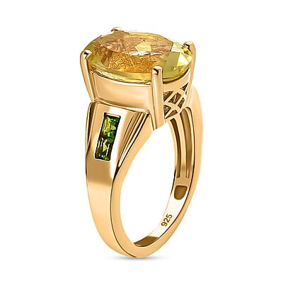 Green Gold Quartz and Chrome Diopside 5.88 ctw Ring in Vermeil Yellow Gold Over Sterling Silver (Size 9)