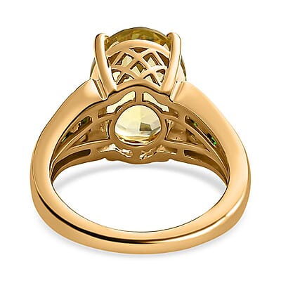 Green Gold Quartz and Chrome Diopside 5.88 ctw Ring in Vermeil Yellow Gold Over Sterling Silver (Size 9)