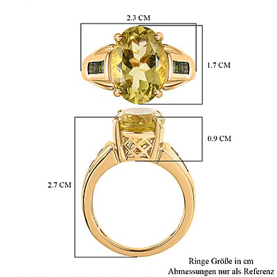 Green Gold Quartz and Chrome Diopside 5.88 ctw Ring in Vermeil Yellow Gold Over Sterling Silver (Size 9)