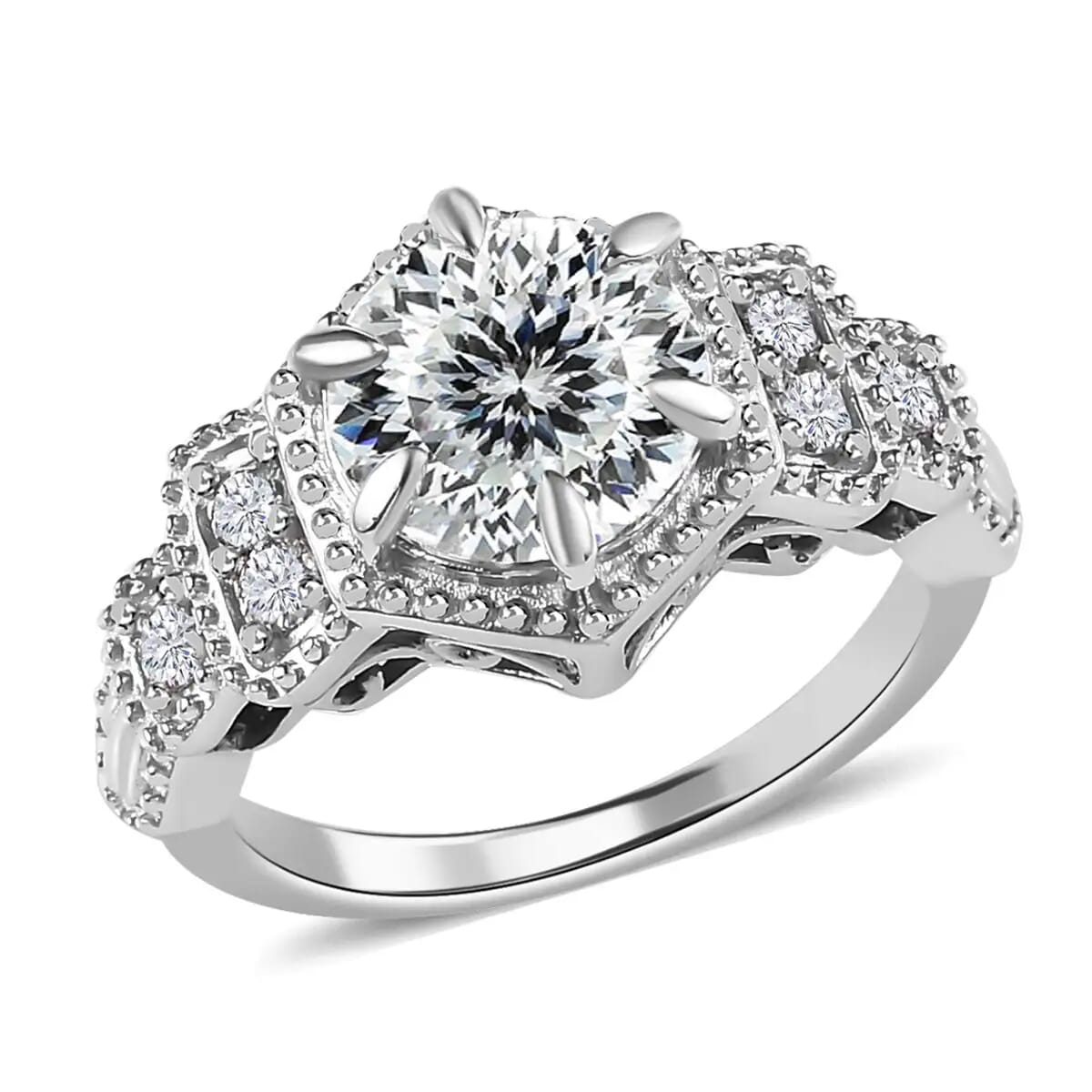 120 Facet Moissanite Ring in Platinum Over Sterling Silver 2.10 ctw image number 0