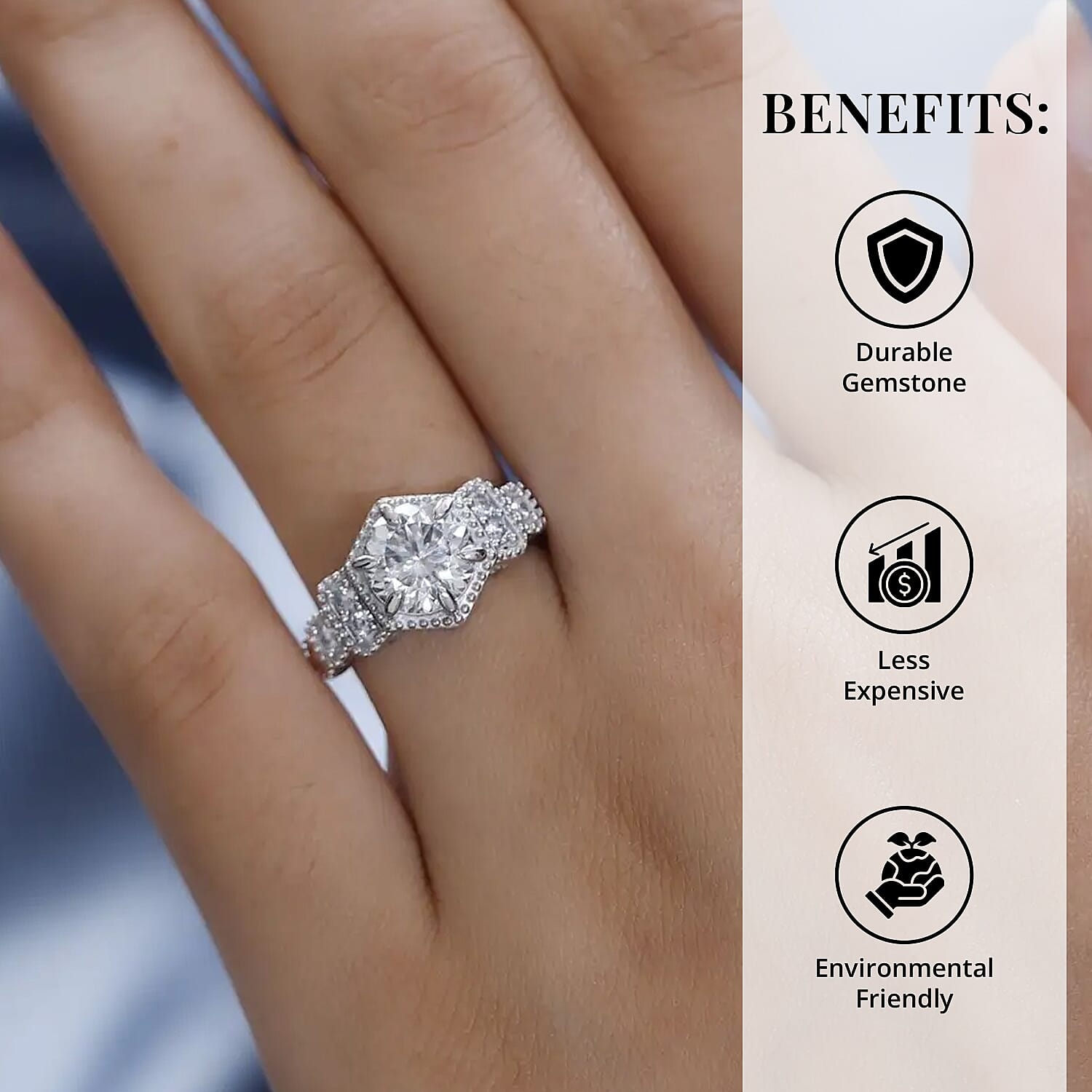 120 Facet Moissanite Ring in Platinum Over Sterling Silver (Size 10.0) 2.10 ctw