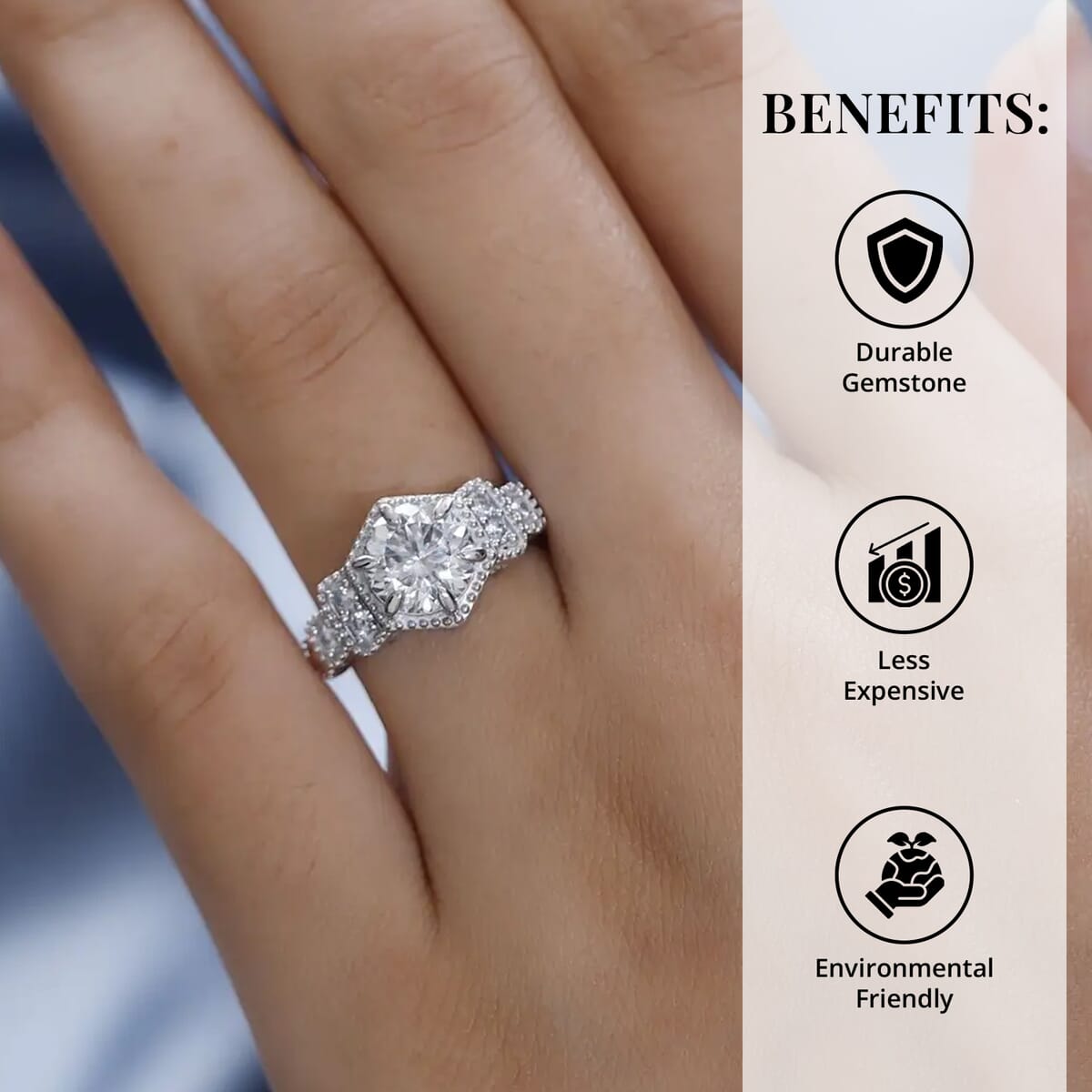 120 Facet Moissanite Ring in Platinum Over Sterling Silver 2.10 ctw image number 3