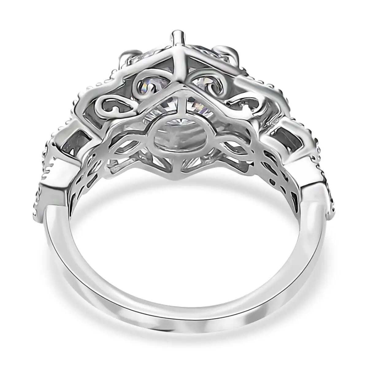 120 Facet Moissanite Ring in Platinum Over Sterling Silver 2.10 ctw image number 5