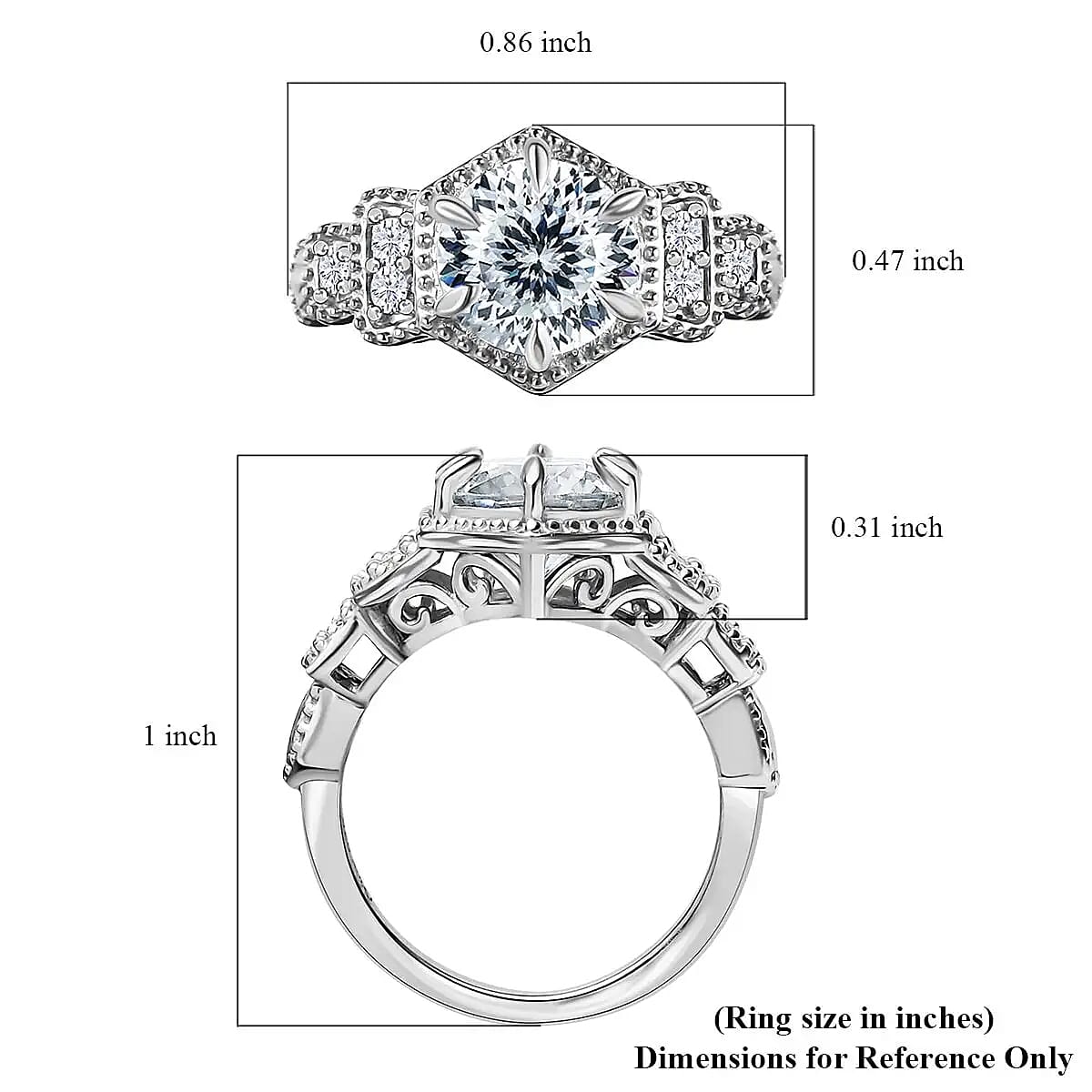 120 Facet Moissanite Ring in Platinum Over Sterling Silver (Size 10.0) 2.10 ctw