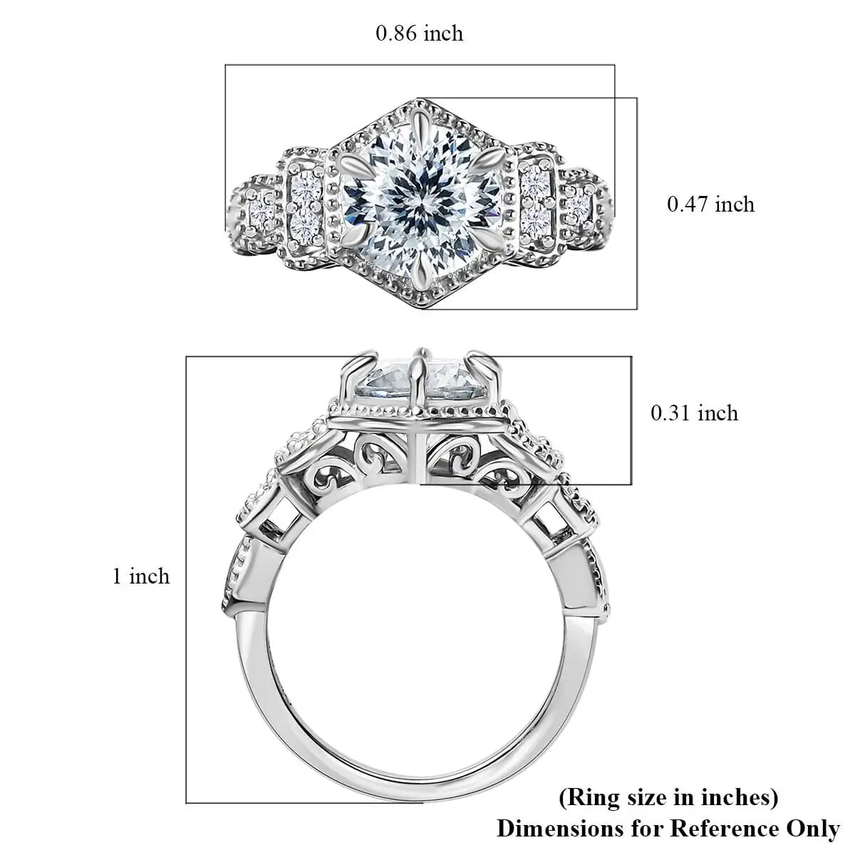 120 Facet Moissanite Ring in Platinum Over Sterling Silver 2.10 ctw image number 6