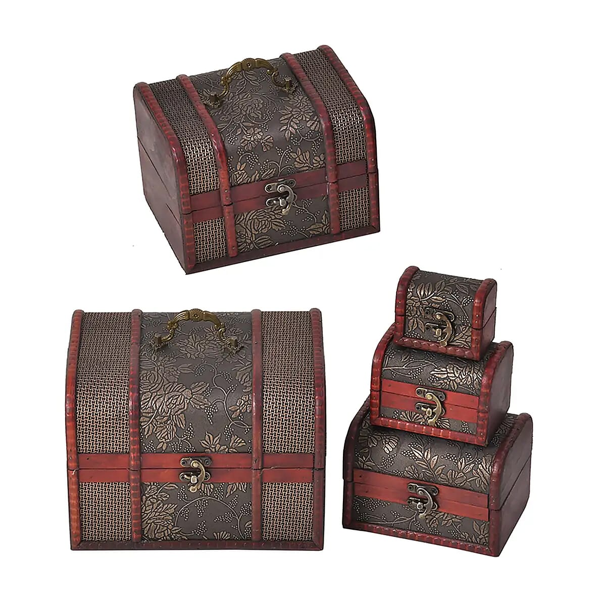 Set of 5 Diamond Embossed MDF and Faux Leather Exquisite Exquisit Jewelry Chest Box image number 0