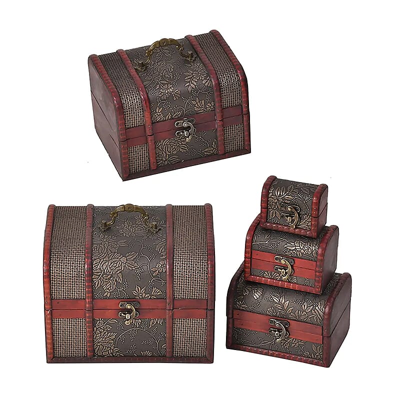 Set of 5 Diamond Embossed MDF and Faux Leather Exquisite Exquisit Jewelry Chest Box