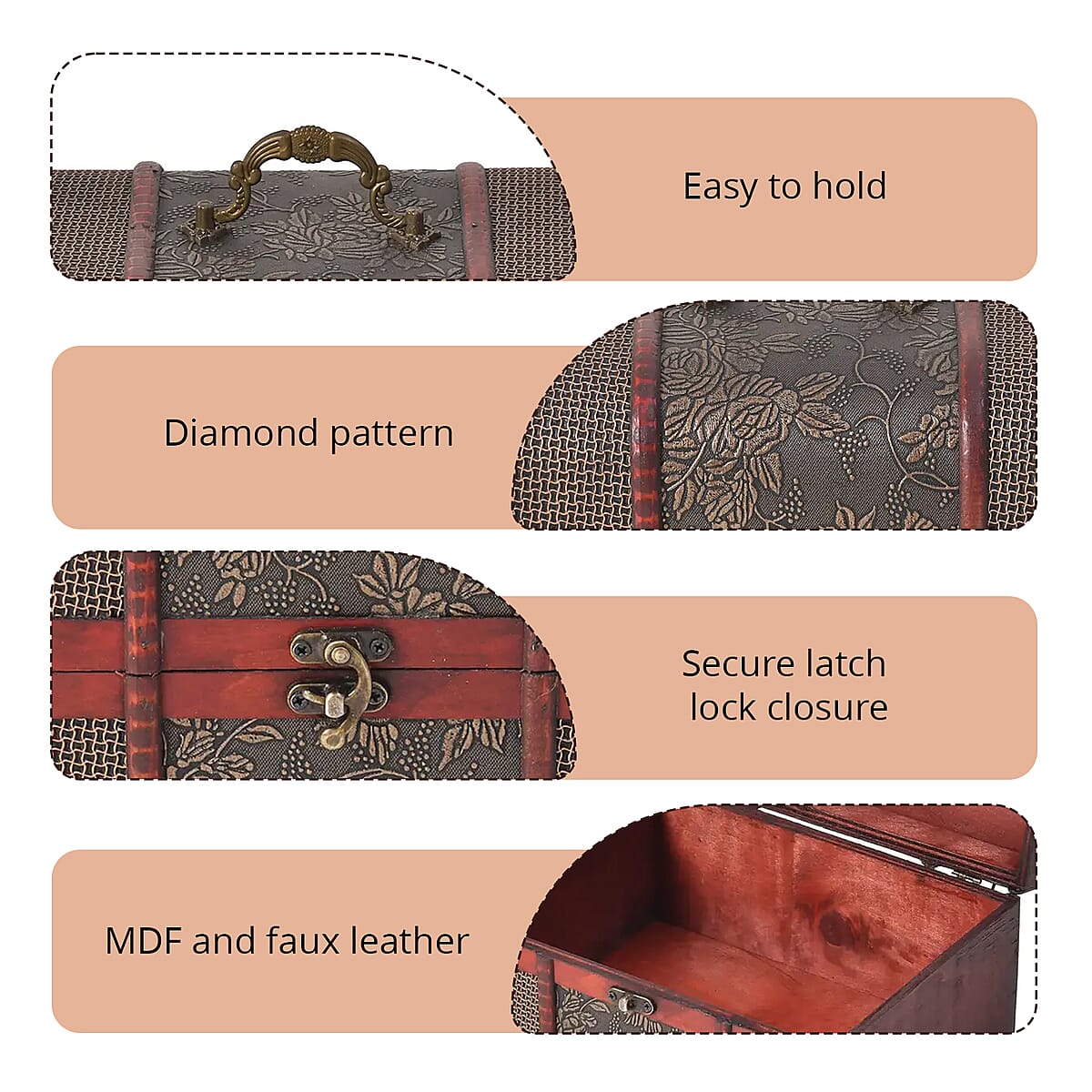 Set of 5 Diamond Embossed MDF and Faux Leather Exquisite Exquisit Jewelry Chest Box image number 2