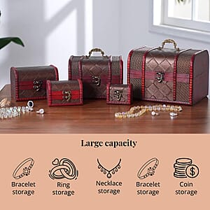 Set of 5 Diamond Embossed MDF and Faux Leather Exquisite Exquisit Jewelry Chest Box