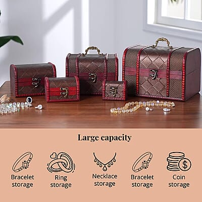 Set of 5 Diamond Embossed MDF and Faux Leather Exquisite Exquisit Jewelry Chest Box