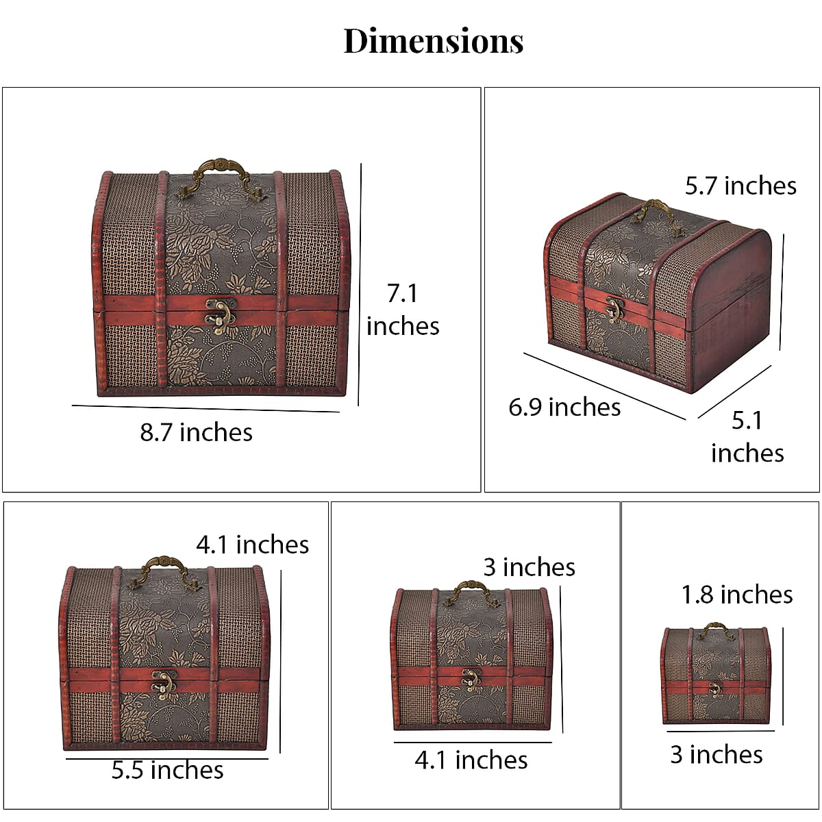 Set of 5 Diamond Embossed MDF and Faux Leather Exquisite Exquisit Jewelry Chest Box image number 5