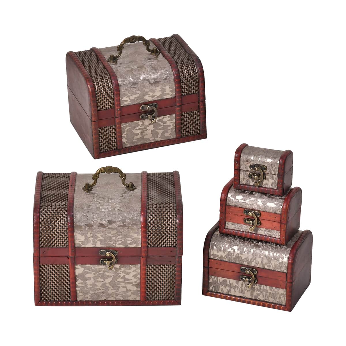 Set of 5 Silver Floral Embossed MDF and Faux Leather Mixing Exquisite Jewelry Chest Box image number 0