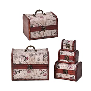 Set of 5 Cream Rose Embossed MDF and Faux Leather Mixing Exquisite Jewelry Chest Box