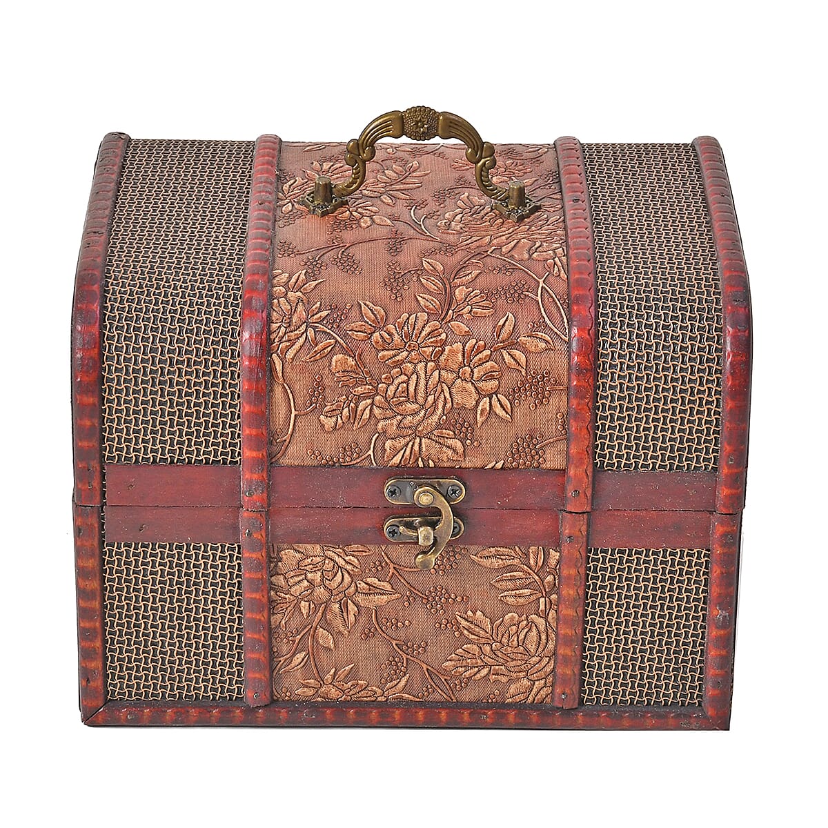 Set of 5 Brown Floral Embossed MDF and Faux Leather Mixing Exquisite Jewelry Chest Box image number 1