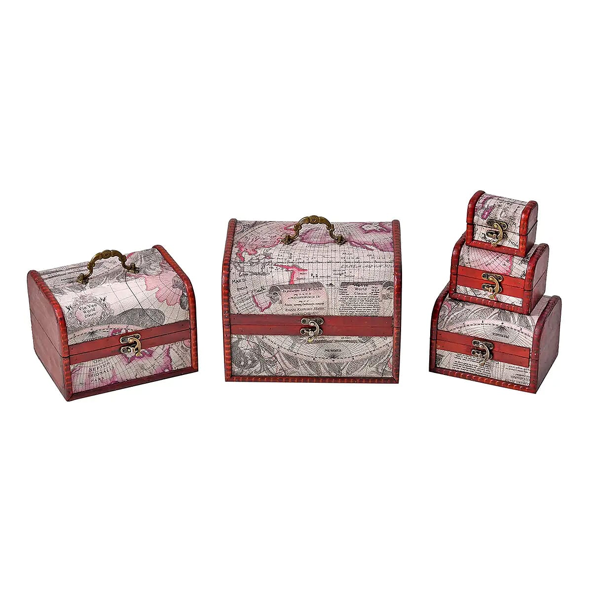 Set of 5 Silver Map Embossed MDF and Faux Leather Mixing Exquisit Jewelry Chest Box image number 0