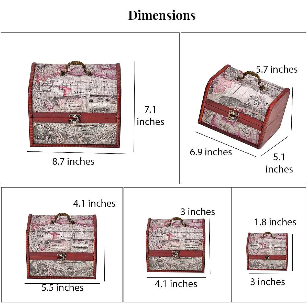 Set of 5 Silver Map Embossed MDF and Faux Leather Mixing Exquisit Jewelry Chest Box image number 5