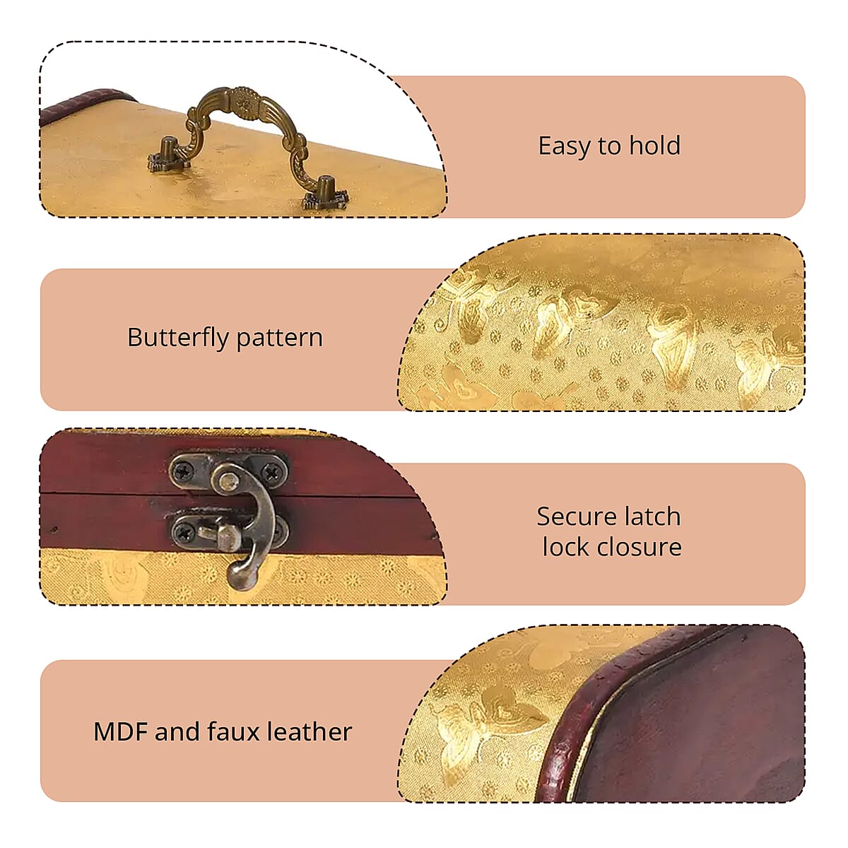 Set of 5 Golden Butterfly Embossed MDF and Faux Leather Mixing Exquisite Jewelry Chest Box image number 2