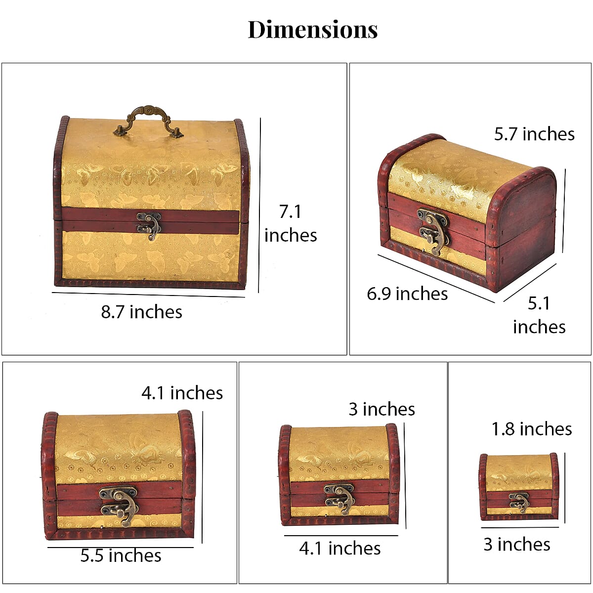 Set of 5 Golden Butterfly Embossed MDF and Faux Leather Mixing Exquisite Jewelry Chest Box image number 5