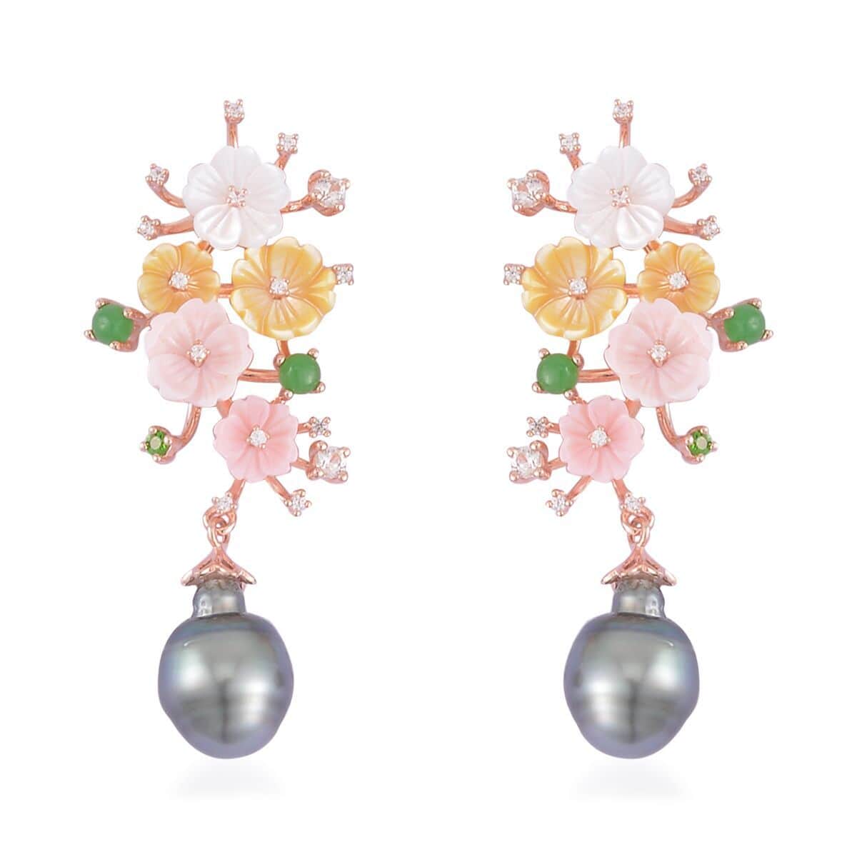 Tahitian Cultured Pearl and Multi Gemstone Dangle Earrings in Vermeil Rose Gold Over Sterling Silver 1.60 ctw image number 0