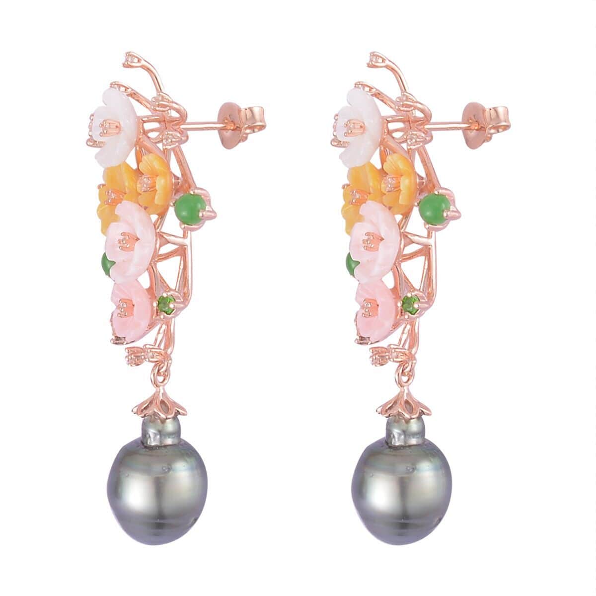 Tahitian Cultured Pearl and Multi Gemstone Dangle Earrings in Vermeil Rose Gold Over Sterling Silver 1.60 ctw image number 3