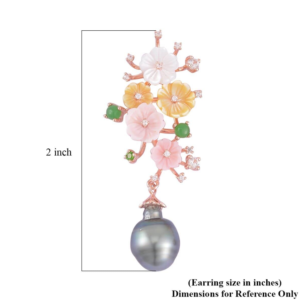 Tahitian Cultured Pearl and Multi Gemstone Dangle Earrings in Vermeil Rose Gold Over Sterling Silver 1.60 ctw image number 4