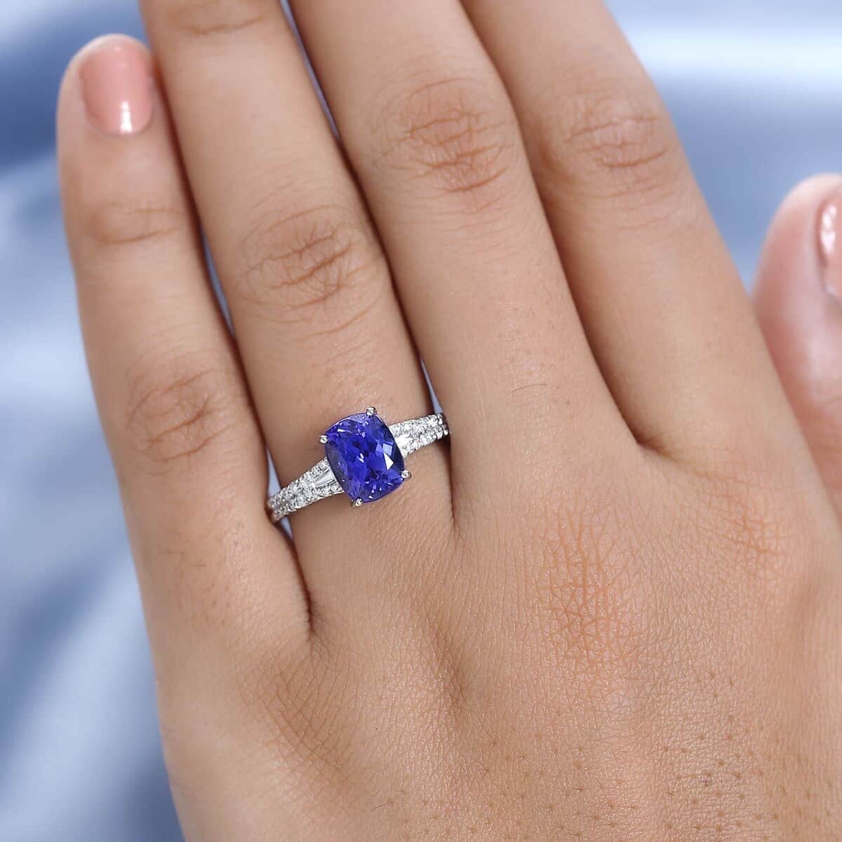 Rhapsody 950 Platinum AAAA Tanzanite and E-F VS Diamond Ring (Size 7.0) 4.80 Grams 3.15 ctw image number 2