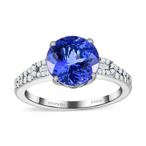 Rhapsody 950 Platinum AAAA Tanzanite and E-F VS Diamond Ring (Size 7.0) 4.90 Grams 3.20 ctw