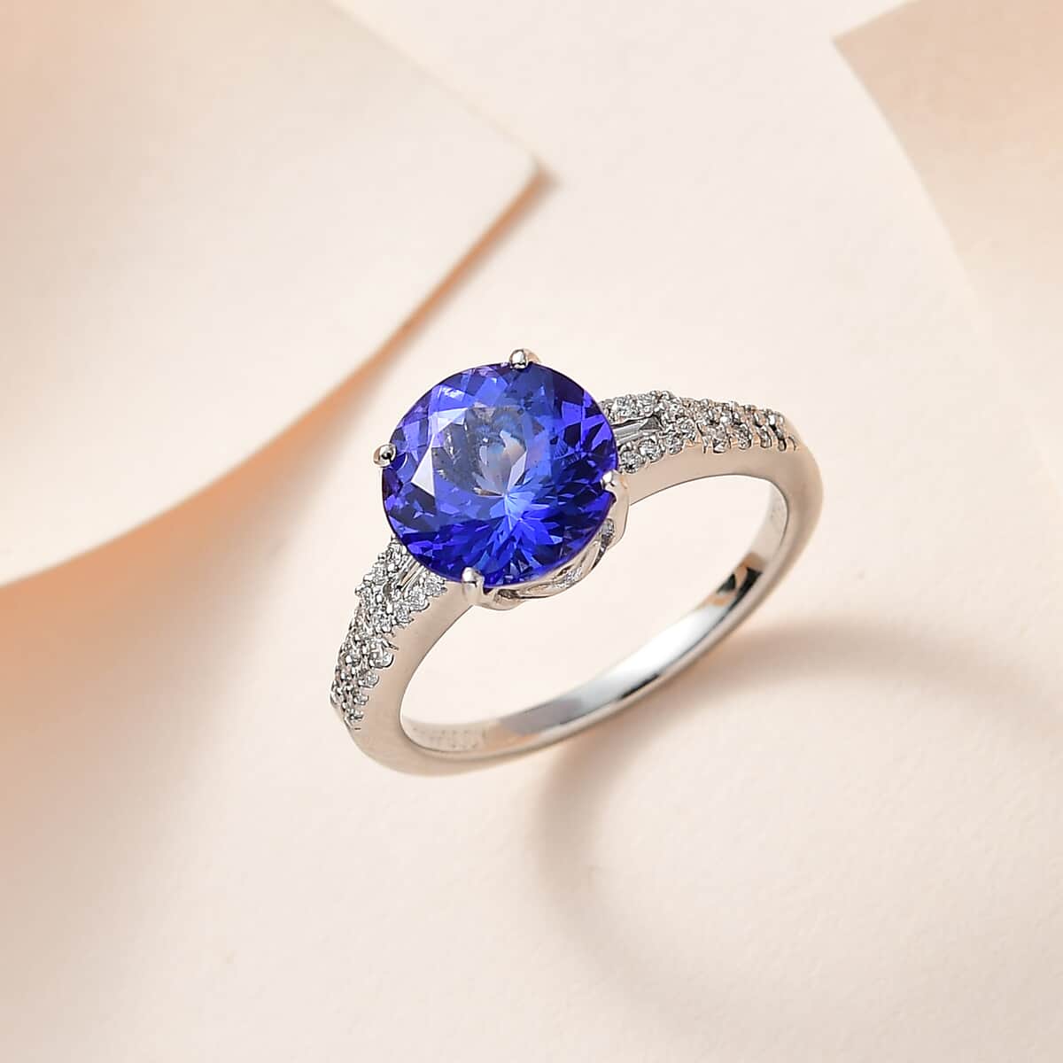 Rhapsody 950 Platinum AAAA Tanzanite and E-F VS Diamond Ring (Size 7.0) 4.90 Grams 3.20 ctw image number 1