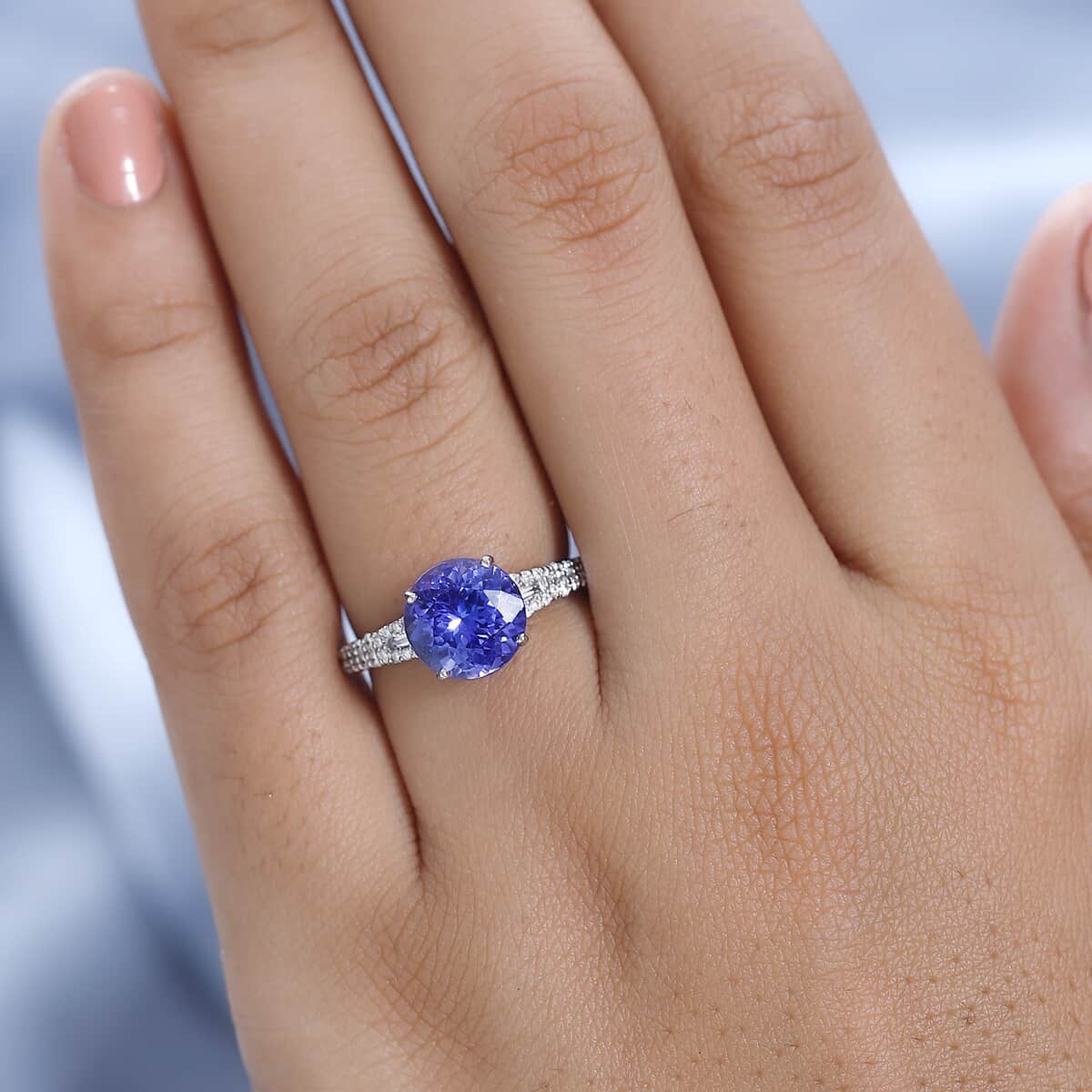 Rhapsody 950 Platinum AAAA Tanzanite and E-F VS Diamond Ring (Size 7.0) 4.90 Grams 3.20 ctw image number 2