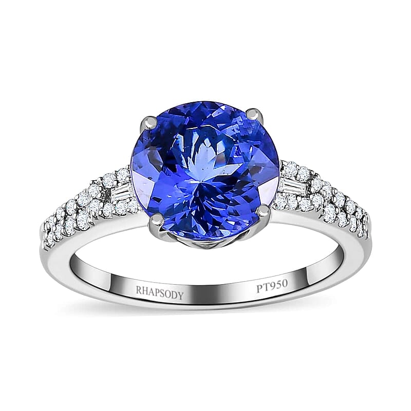 Rhapsody 950 Platinum AAAA Tanzanite and E-F VS Diamond Ring (Size 8.0) 4.90 Grams 3.20 ctw