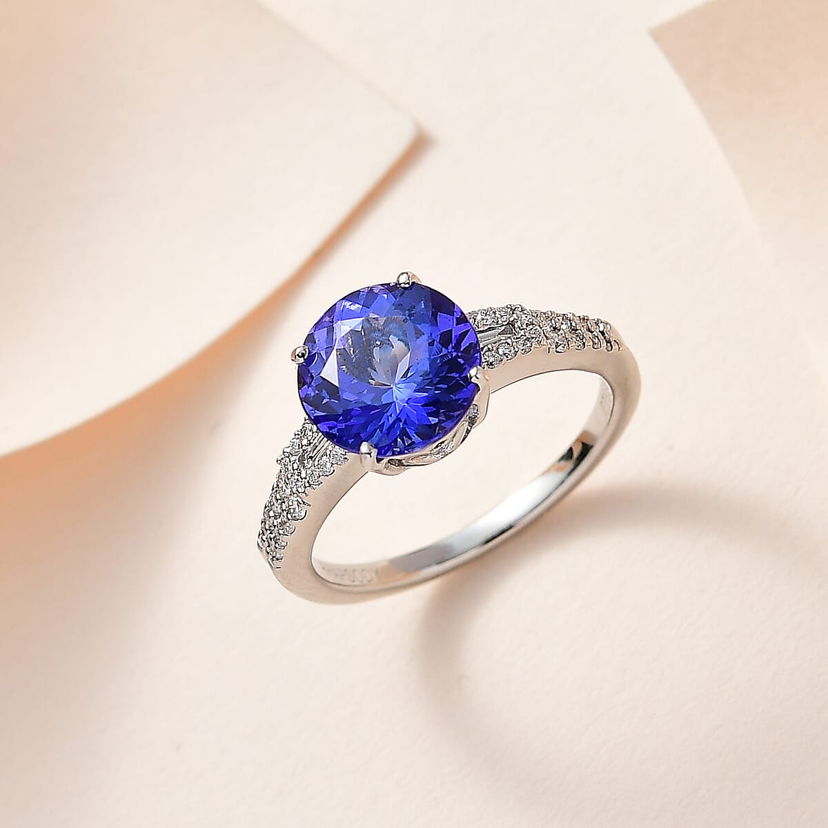 Rhapsody 950 Platinum AAAA Tanzanite and E-F VS Diamond Ring (Size 8.0) 4.90 Grams 3.20 ctw image number 1