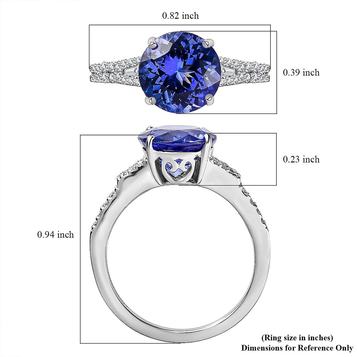 Rhapsody 950 Platinum AAAA Tanzanite and E-F VS Diamond Ring (Size 8.0) 4.90 Grams 3.20 ctw image number 5