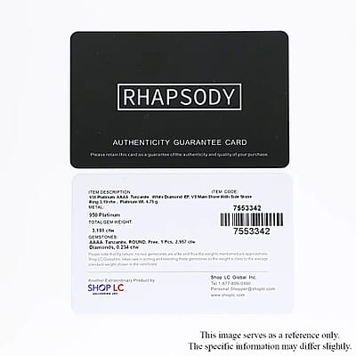 Rhapsody 950 Platinum AAAA Tanzanite and E-F VS Diamond Ring (Size 8.0) 4.90 Grams 3.20 ctw
