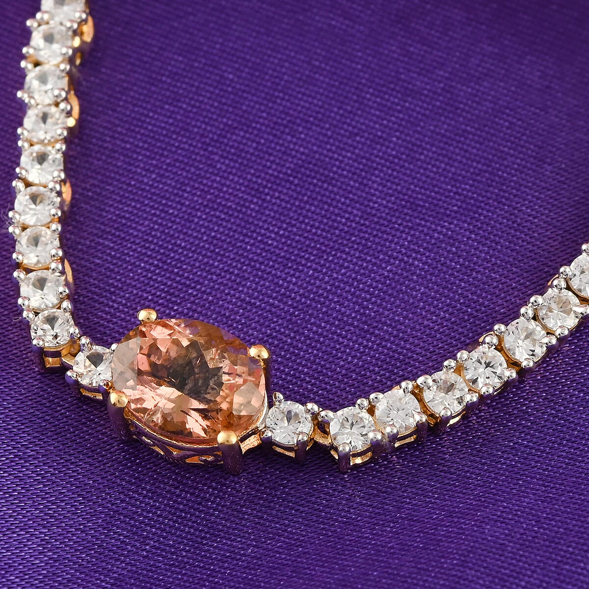 Blush Tourmaline and White Zircon Choker Necklace 13-15 Inches in Vermeil Yellow Gold Over Sterling Silver 8.50 ctw image number 2