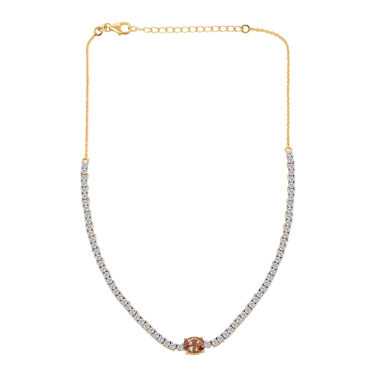 Blush Tourmaline and White Zircon Choker Necklace 13-15 Inches in Vermeil Yellow Gold Over Sterling Silver 8.50 ctw image number 3