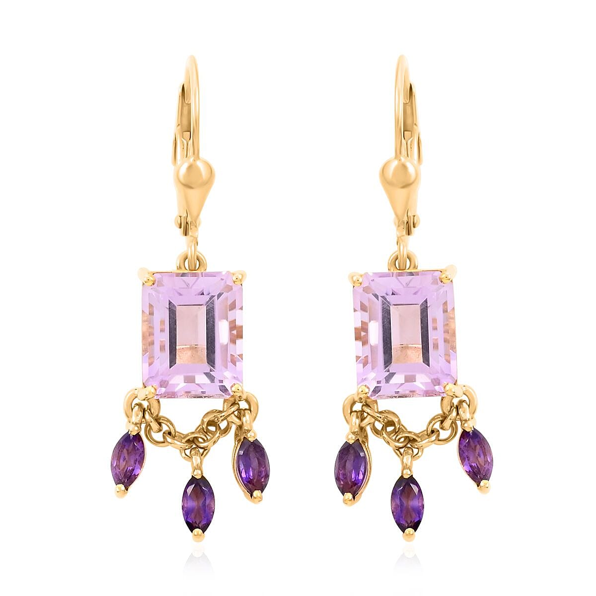 AAA Rose De France Amethyst and Amethyst Chandelier Statement Earring in Vermeil Yellow Gold Over Sterling Silver 7.20 ctw