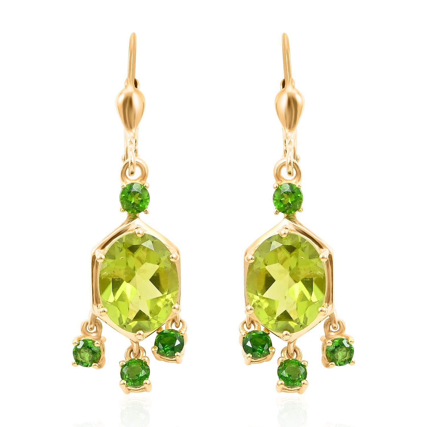 Premium Peridot and Chrome Diopside Lever Back Earrings in Vermeil Yellow Gold Over Sterling Silver 6.15 ctw